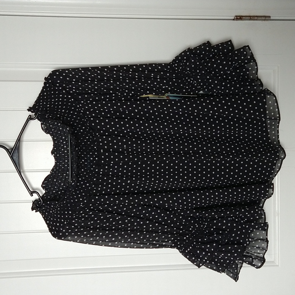 CeCe Black Blouse with white polka dots, size Women's Small